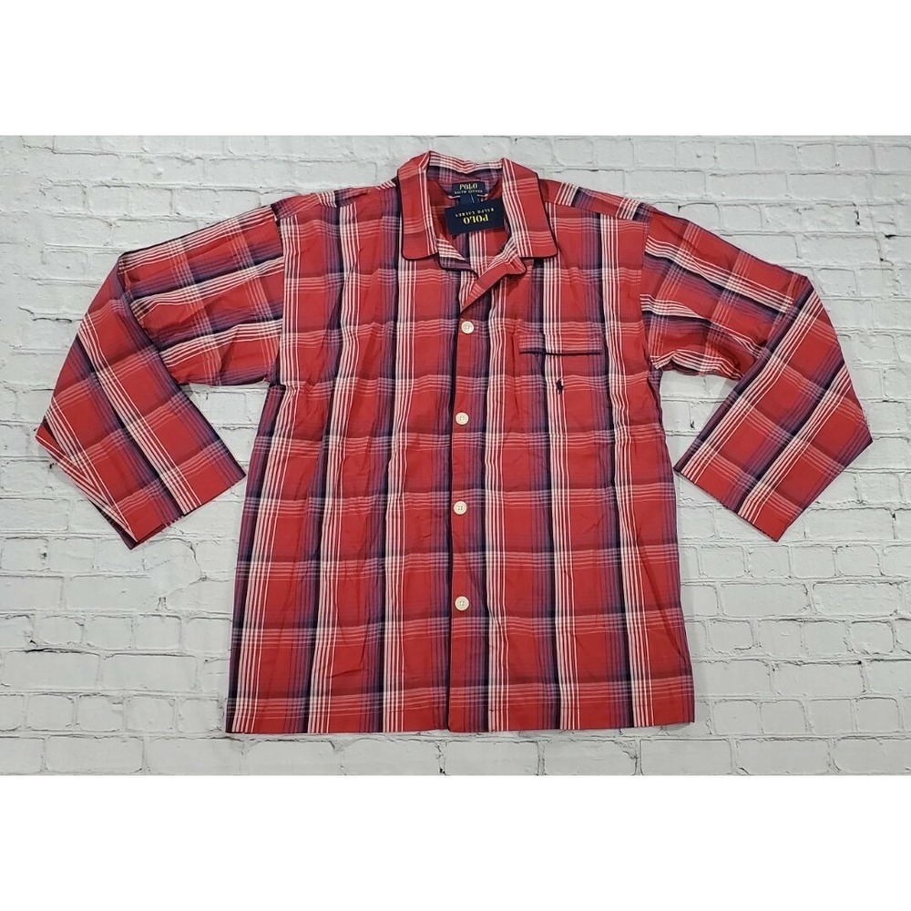Polo Ralph Lauren 100% Cotton Woven Pajama Shirt Red Plaid L156 MENS SIZE L